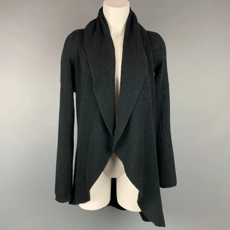 ITALCA OF ITALY Size S Black Ribbed Cotton Circle Cardigan Beaded Cardigan Sequined Faux Fur
