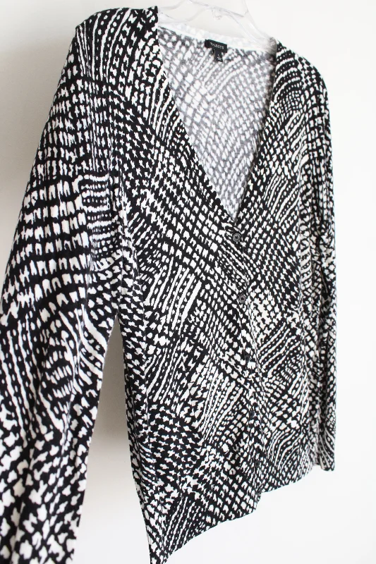 Talbots Black & Off-White Knit Cardigan | L Soft Cozy Warm