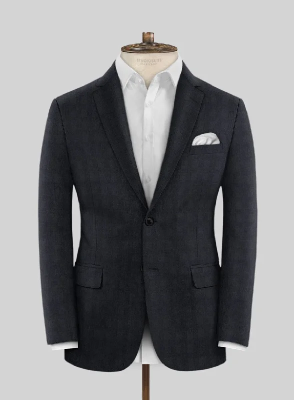 Scabal Cacho Checks Blue Wool Jacket A-Line Jacket Boat Neck Shawl Collar