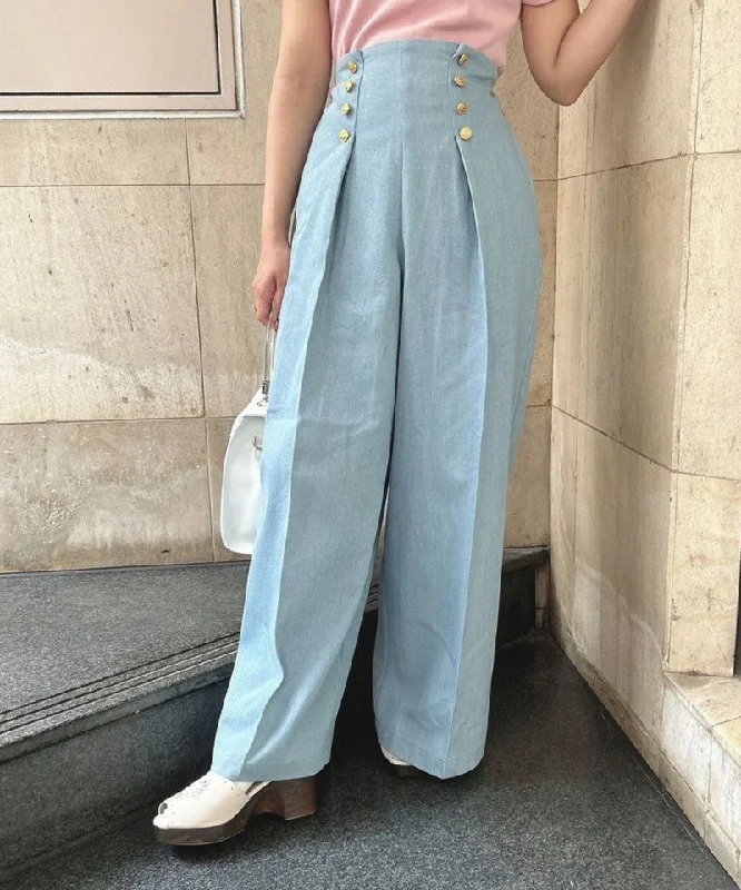Gold Double Button Denim Wide Pants Classic Chino Pants