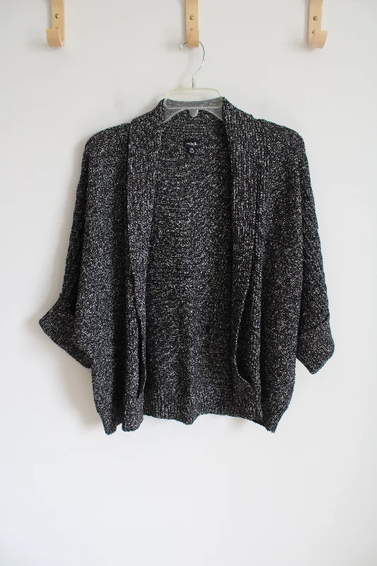 Rafaella Black & White Knit Shrug Cardigan | L Petite Boat Neck Shawl Collar Notched Collar