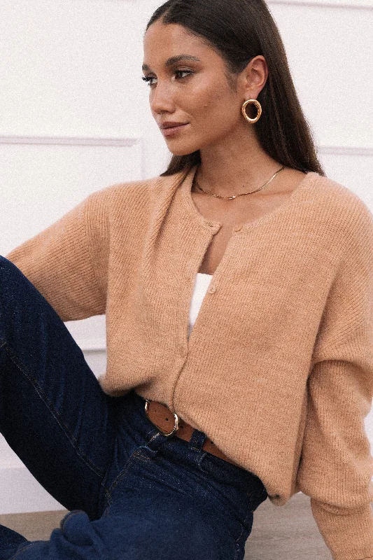 Astor Classic Button Up Cardigan - Caramel Fitted Loose Oversized