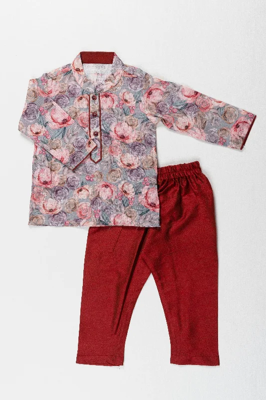 Vibrant Watercolor Floral Printed Semi-Linen Boys Kurta Pant Set - Perfect for Festive and Casual Wear Lightweight Jogger Pants Vibrant Watercolor Floral Printed Semi-Linen Boys Kurta Pant Set - Perfect for Festive and Casual Wear Lightweight Jogger Pants