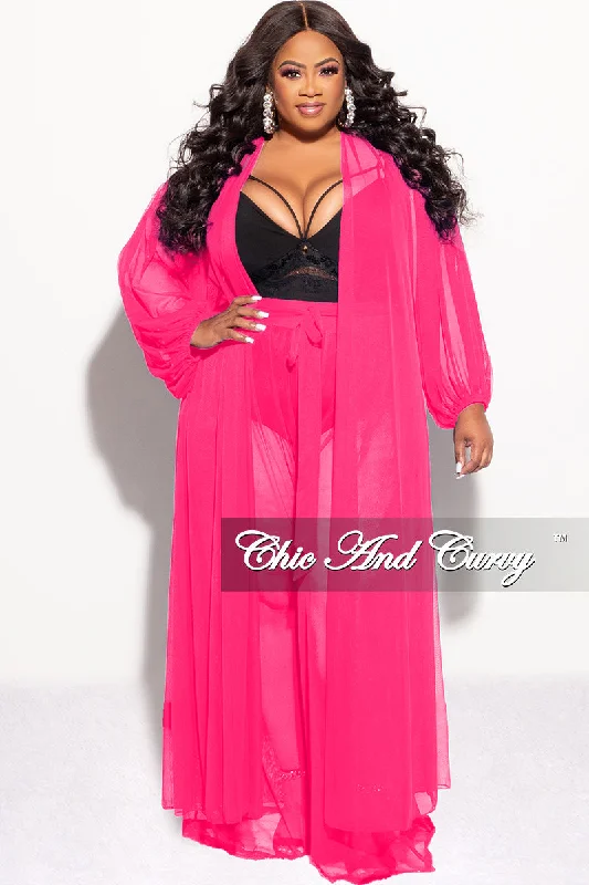 Final Sale Plus Size 2pc Sheer Duster and Pants Set in Fuchsia Comfortable Pleated Pants