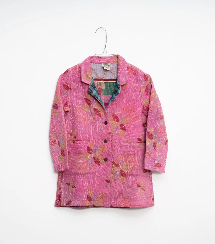Pink Vintage Cotton Kantha Jacket For Kids Zippered Jacket Buttoned Jacket Snapped Jacket