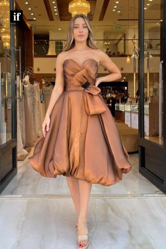 F1878 - Sweet Off-Shoulder A-Line Bow-Knots Knee-Length Prom Cocktail Homecoming Party Dress Off-the-shoulder Bohemian Festive