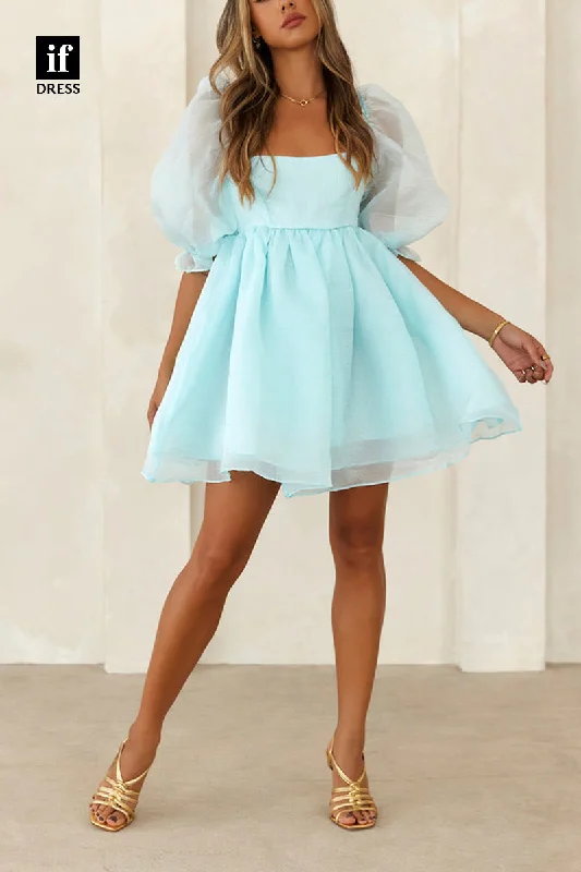 F1682 - Sweet Scoop A-Line Puff Sleeves Cocktail Homecoming Party Dress Tunics Designer luxury