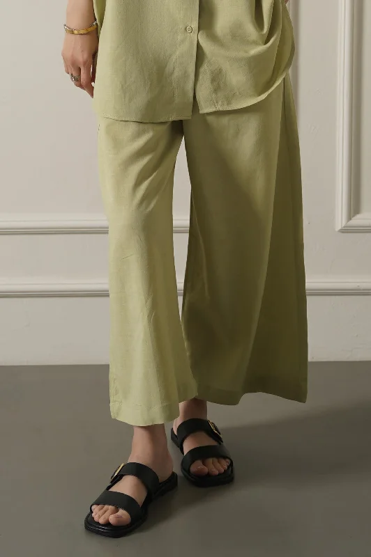 WIDE ANKLE-CUT PANTS Fashionable Button-Up Pants