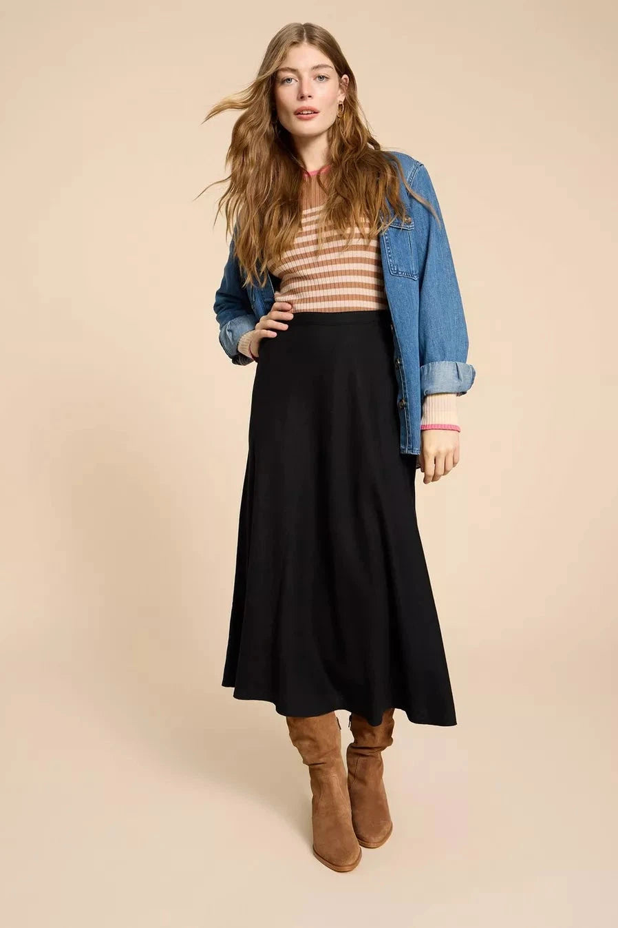 White Stuff Clemence Linen Blend Skirt - Pure Black spandex blend skirt
