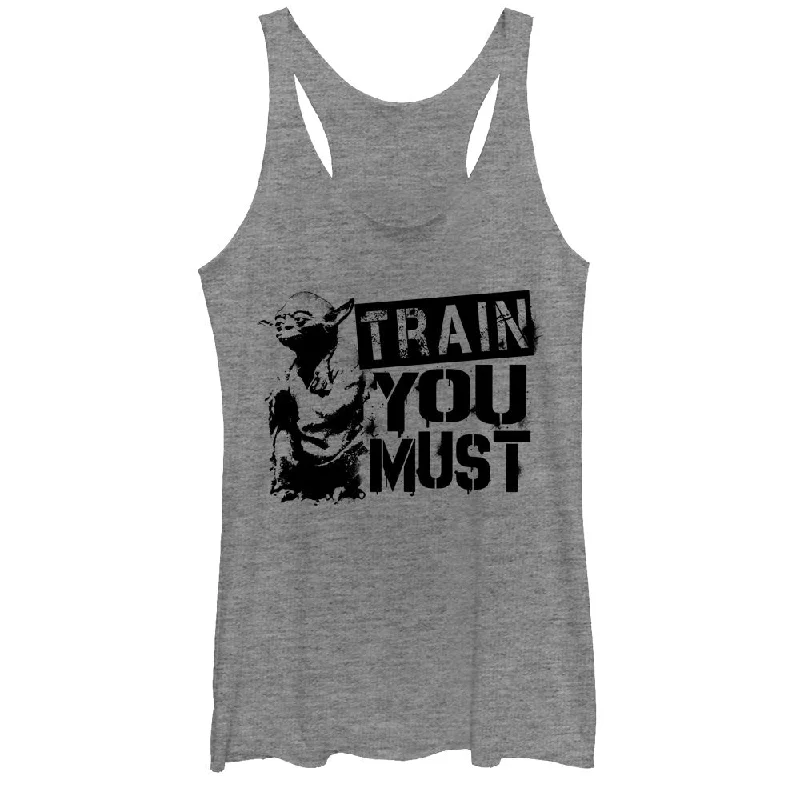 Women's Star Wars Yoda Train You Must Racerback Tank Top lace back tank