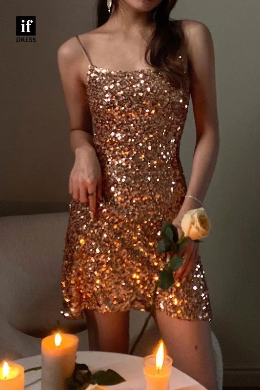 F1560 -Sexy/Hot Spaghetti Straps Full Sequins Short Cocktail Homecoming Party Dress Halter Neckline Beach