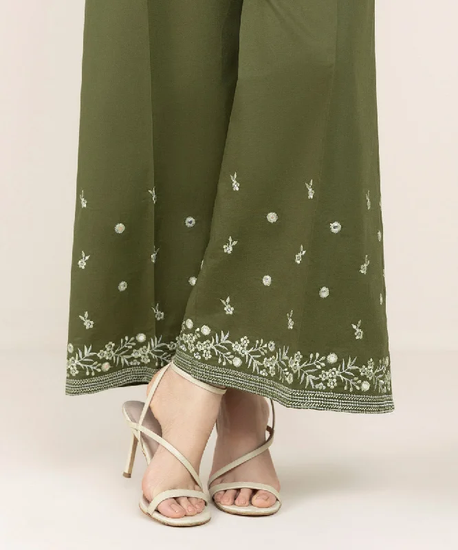Embroidered Cambric Flared Pants Fashionable Sporty Pants