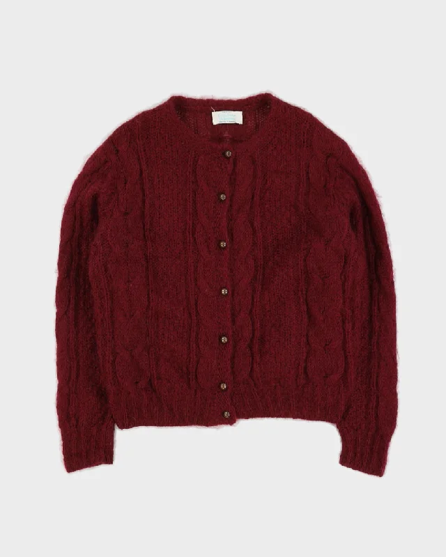 Benetton Burgundy Mohair Knitted Cardigan - L Zippered Buttoned Snapped