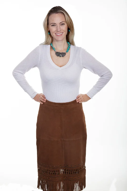 Scully Womens Brown Lamb Suede Fringe Skirt velvet skirt sumptuous