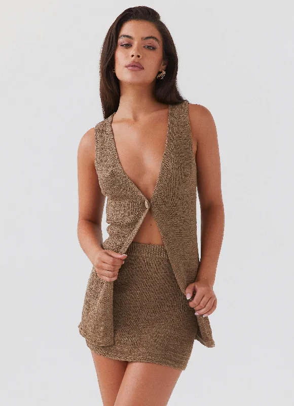 Capri Glow Knit Skirt - Khaki silk skirt sleek