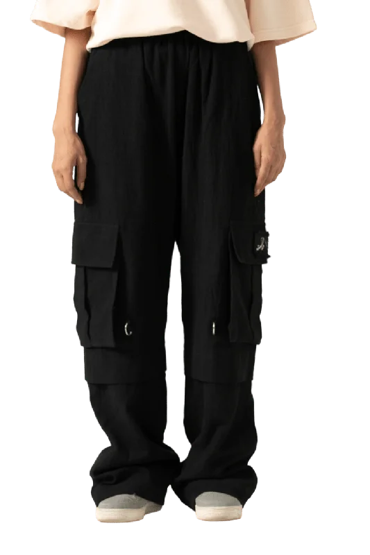 black handwoven khaddar cargo pants Comfortable Denim Leggings