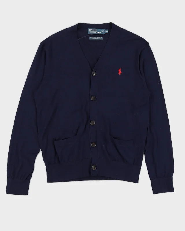 Polo By Ralph Lauren Navy Cardigan - S Handmade Hand-knitted Hand-woven