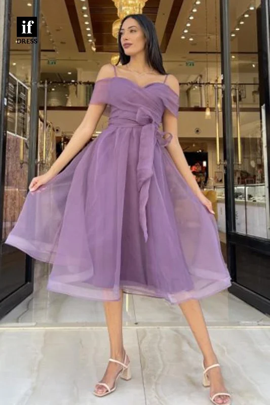 F1880 - Classy A-Line Straps Tulle Knee-Length Prom Cocktail Homecoming Party Dress Mermaid Tail Wedding