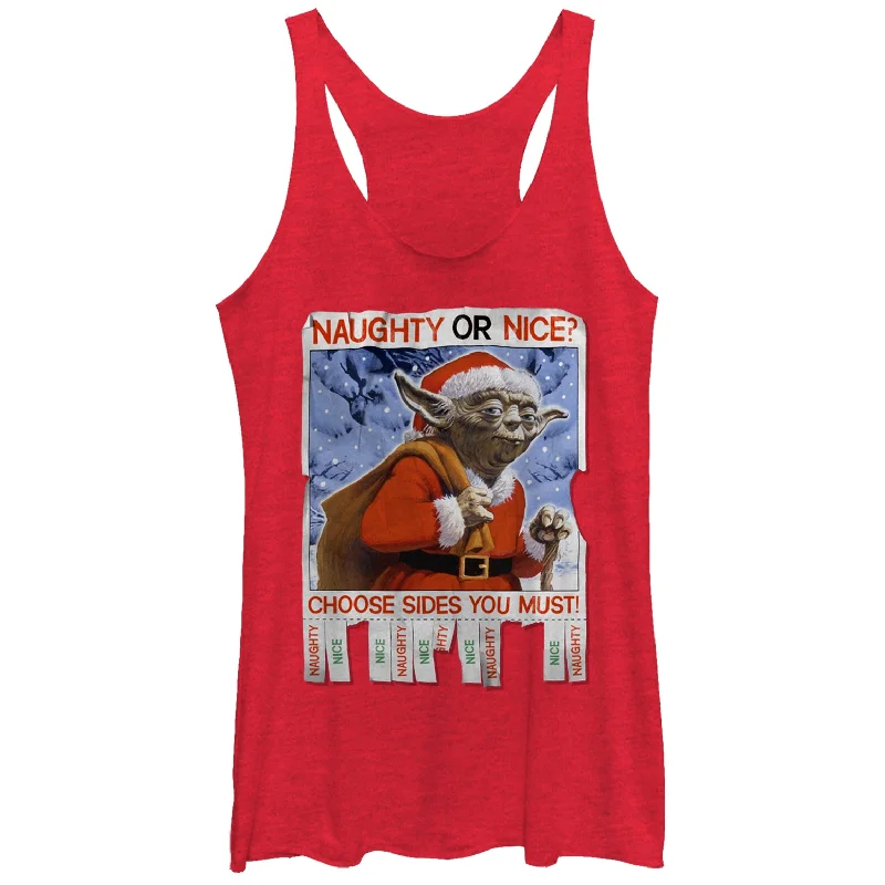 Women's Star Wars Christmas Yoda Naughty or Nice Racerback Tank Top bold tank top