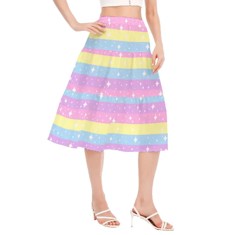Rainbow Ribbon Women's Midi Ruffle Hem Chiffon Skirt velvet skirt luxurious