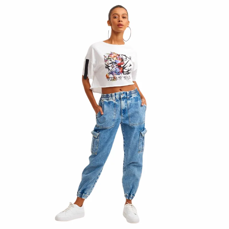OXXO - Cotton Denim Jogger Pants Casual Yoga Pants