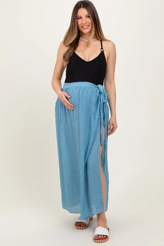 Blue Loose Beach Cover Up Maternity Skirt low waist skirt