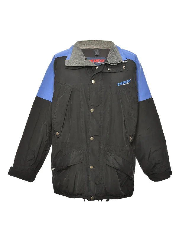 Zip-Front Blue & Black Mountaineering Jacket - L Welt Pockets Slit Pockets Flap Pockets