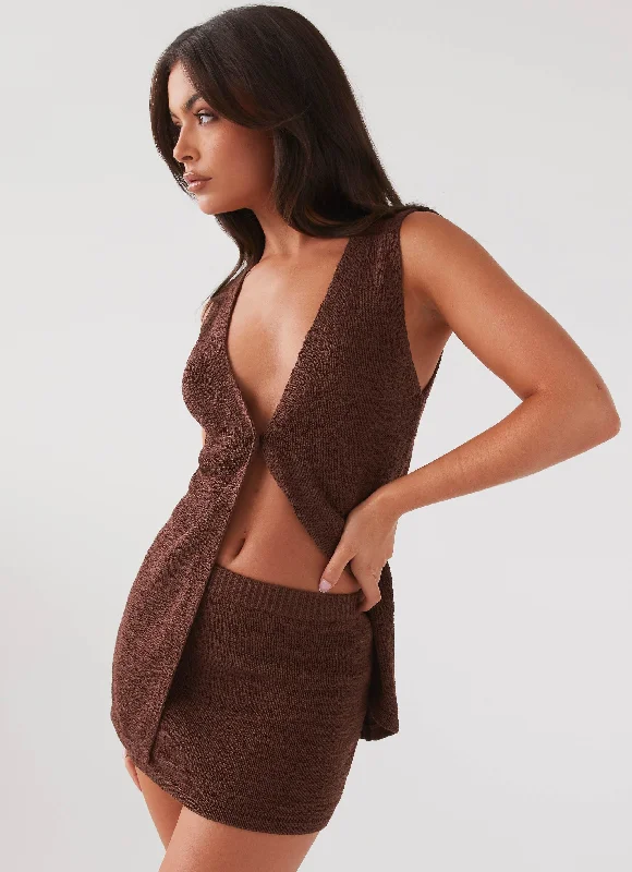 Capri Glow Knit Skirt - Chocolate velvet skirt luxury