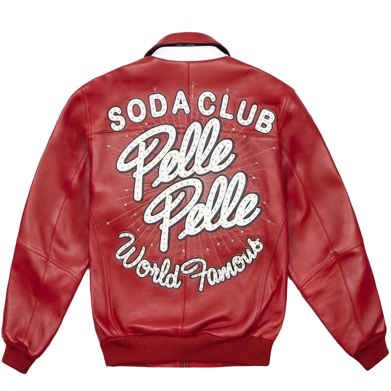 Pelle Pelle World Famous Soda Club Leather Varsity Jacket - Red Satin Jacket Silk Jacket Chiffon Jacket Pelle Pelle World Famous Soda Club Leather Varsity Jacket - Red Satin Jacket Silk Jacket Chiffon Jacket