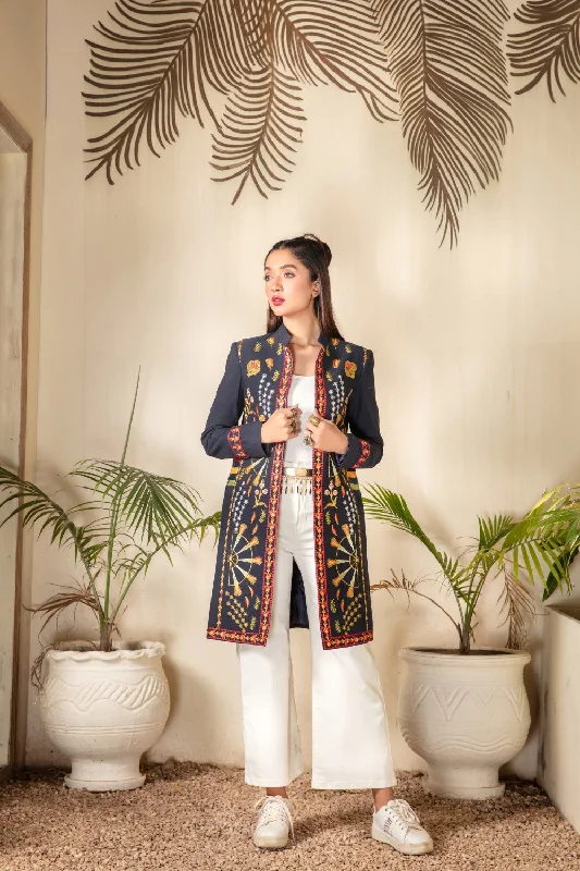 1 PC Stitched | Cotton Emborided long Jacket Zip Front Button Front Snap Front