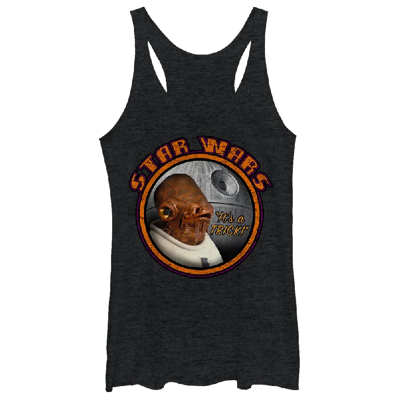 Women's Star Wars Ackbar Halloween It's a Trick Racerback Tank Top turquoise tank top