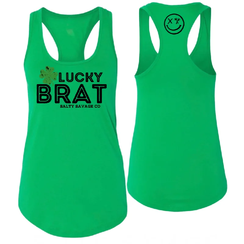 Salty Savage Ladies “LUCKY BRAT” Racerback Tank flirty tank top