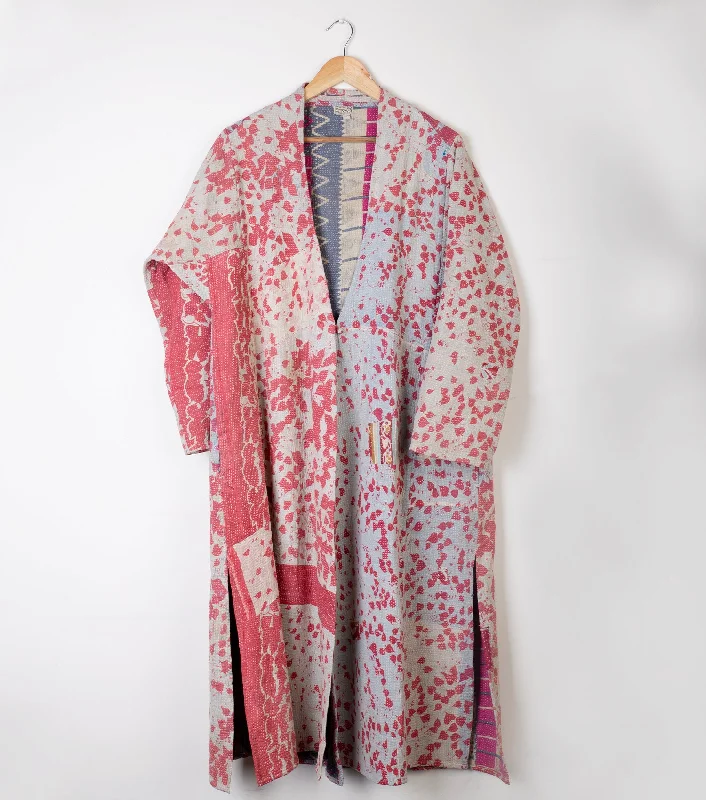 Multi Color Vintage Cotton Kantha Jacket Notch Collar Peter Pan Collar Cowl Neck