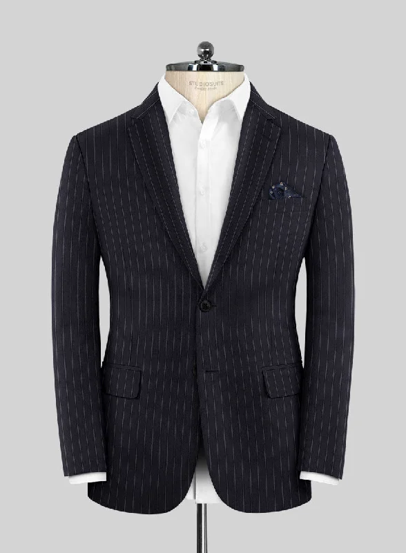 Scabal Vredlo Stripe Blue Wool Jacket Tailored Jacket Straight Jacket A-Line Jacket