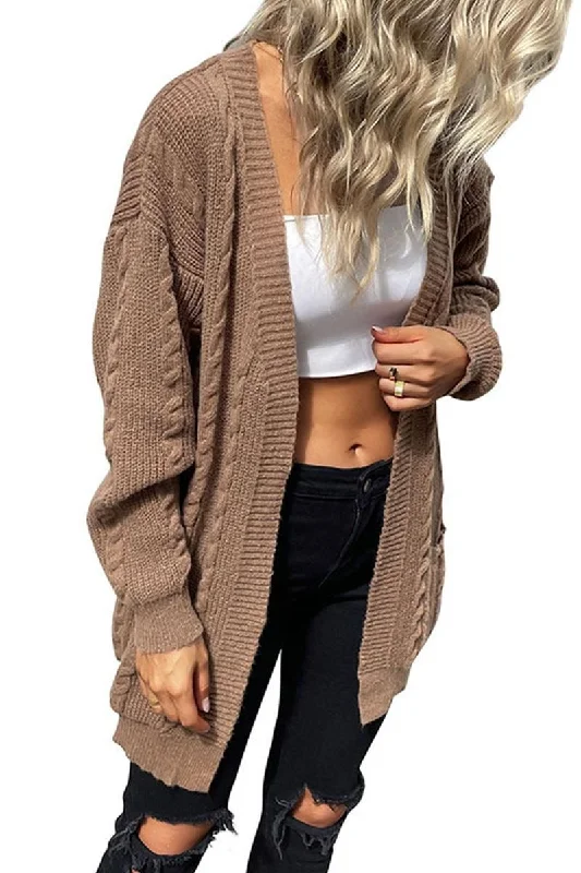 CABLE KNIT OPEN FRONT MIDI LENGH CARDIGAN Casual Formal Business