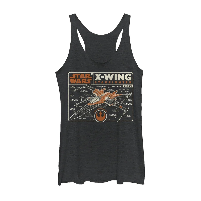 Women's Star Wars: The Rise of Skywalker X-Wing Schematic Frame Racerback Tank Top grey tank top