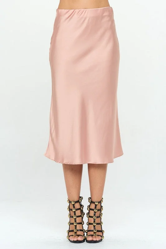 Made in USA Solid Stretch Satin Midi Skirt linen skirt light