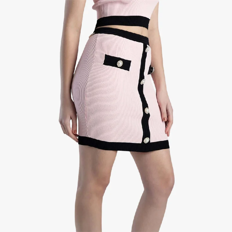 Sissy Boy Knitted Skirt With Button Details Lt Pink wool skirt breathable