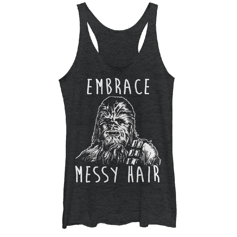 Women's Star Wars Chewbacca Embrace Messy Hair Racerback Tank Top crew neck tank