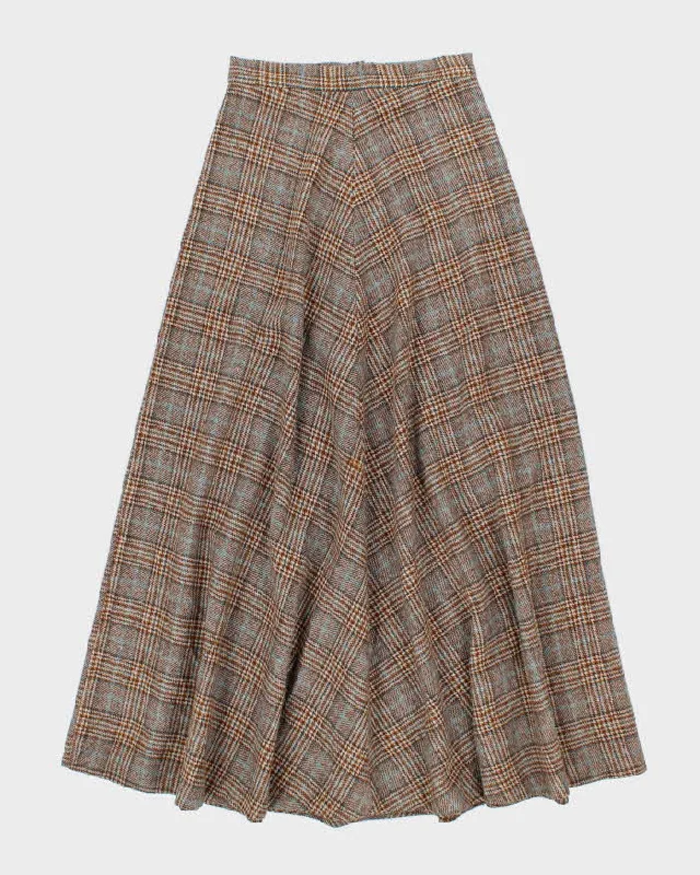 Vintage 1970s Blue Plaid Wool Maxi Skirt - S low waist skirt