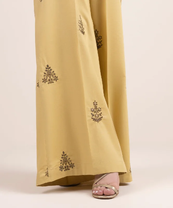 Embroidered Cambric Flared Pants Formal Wide-Leg Pants