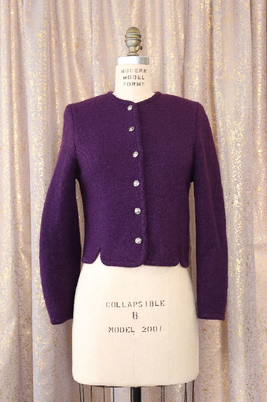 Royal Purple Wool Crop Jacket XS/S Knit Fabric Woven Fabric Fleece Fabric