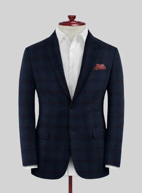 Scabal Marine Blue Checks Wool Jacket Jersey Jacket Tulle Jacket Batik Jacket