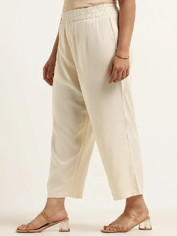 Diza Beige Straight Pants Soft Stretch Trousers