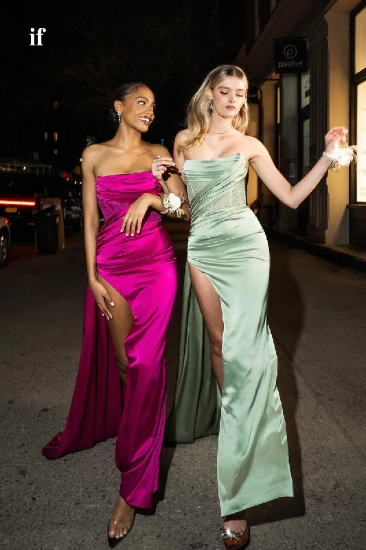 34762 - Stunning Strapless Beads Sleeveless Pleats Prom Formal Party Dress with Slit Tunics Stylish modern