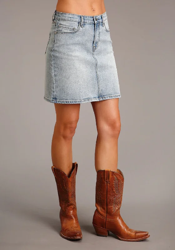 Stetson Womens Above the Knee Denim Blue Cotton Blend Skirt silk skirt luxurious