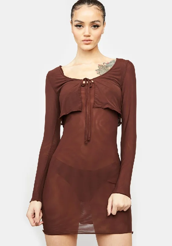 Sunset Hues Mesh Cardigan Dress Chenille Blend Fleece Blend Nylon Blend