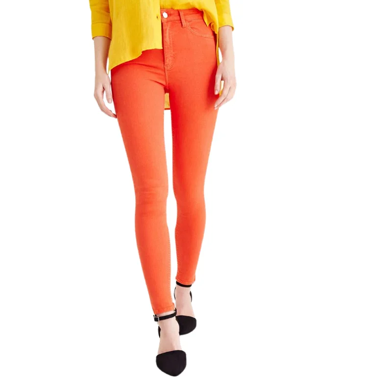 OXXO - High Rise denim Pants with Details Elegant Silk Pants