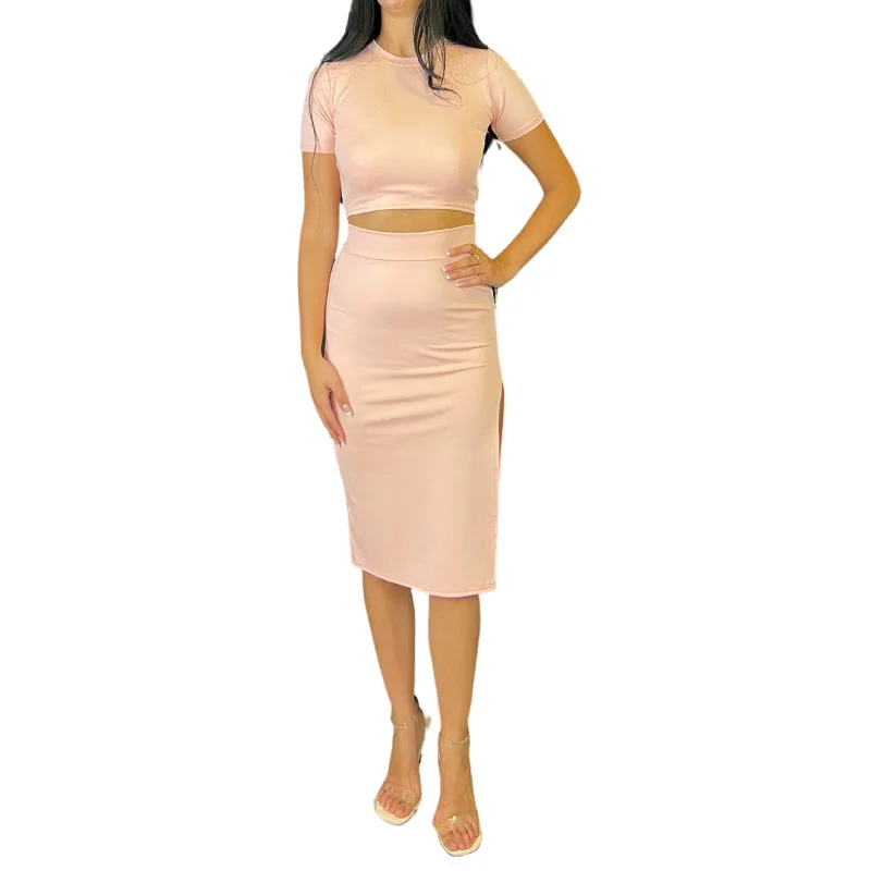 Round Neck Top With Skirt Set wrap skirt elegant