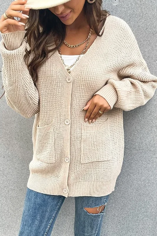 CHUNKY CABLE KNIT LOOSE LONG BUTTON DOWN CARDIGAN Terry Blend Velvet Blend Canvas Blend